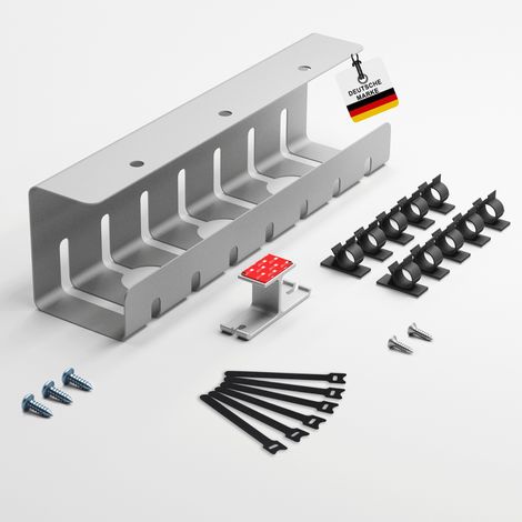 Albatros Kabelkanal Schreibtisch Silber Komplettset B- Kabelmanagement Schreibtisch für Ordnung und Produktivität-Kabel Organizer für Kabelführung-Kabelschacht, Kabelwanne, Kabelorganisation