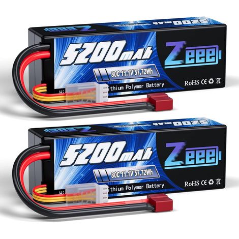 3S Lipo Batterie 5200mAh 11,1V 80C Hard Case Batterie avec connecteur T pour FPV Racing Drones Hélicoptère RC Auto Car Truck LKW Truggy RC Hobby (2 Paquets) (1/5)