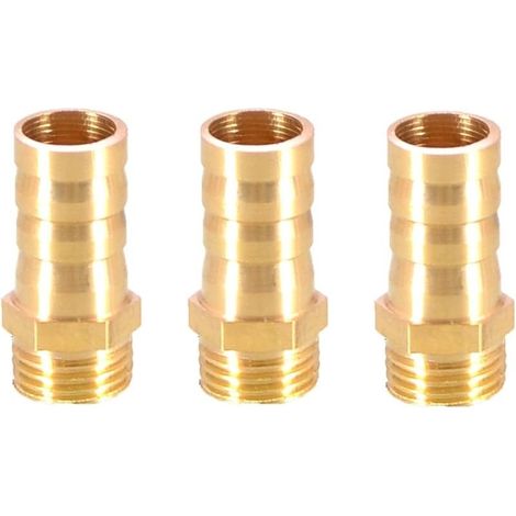 3 pièces de raccord de tuyau en laiton avec connecteur à barbe 12 mm à filetage BSP mâle de 1/4 pouce - Raccord de tuyau à bride - Adaptateur de tuyau (1/4)