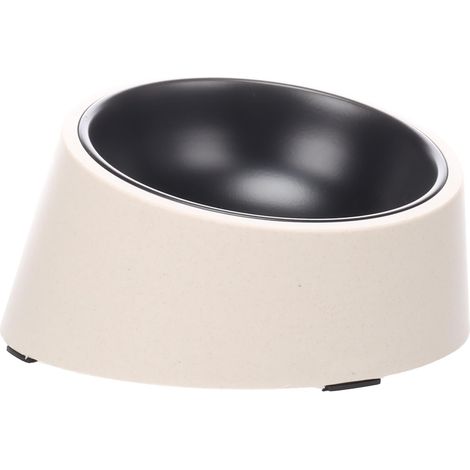 gamelle pour Chien - gamelle Beige et Noir - avec Support en Bambou - Bol Amovible - antidérapante - Lavable au Lave-Vaisselle - 350ml