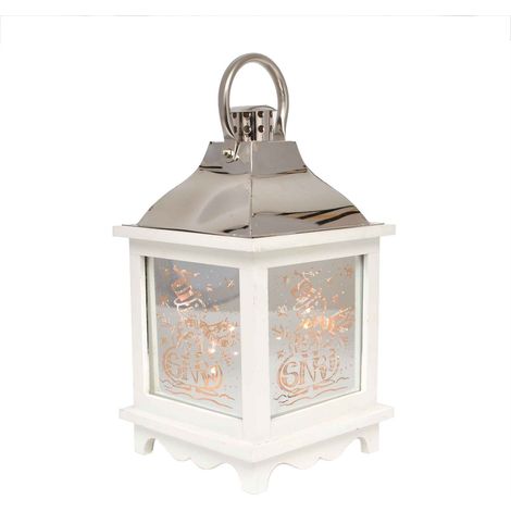 Let It Snow White Christmas Lantern Wooden Warm White LED Light Nativity Indoor Decorations (1/5)