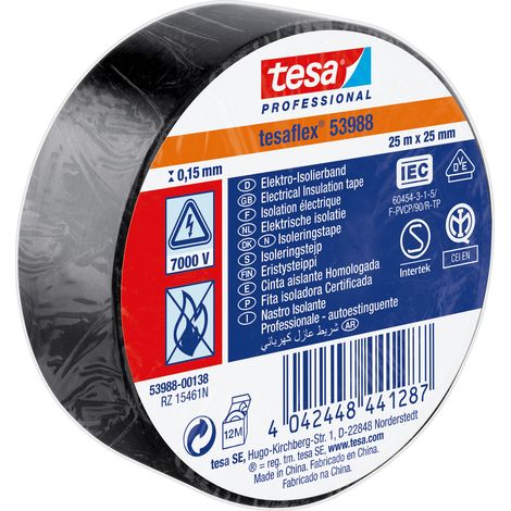 Ruban d'isolation électrique Tesa SPVC ELECTRICAL en PVC Noir 25m x 25mm x 0.15mm ( Prix pour 1 )