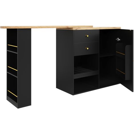 Mobile bar girevole in MDF nero con 2 cassetti, anta scorrevole e vani aperti (1/5)