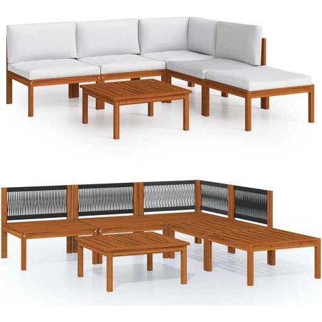 Set Divani da Giardino 6 pz con Cuscini Crema Massello Acacia 3057899