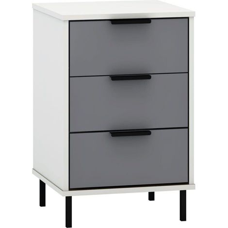Madrid 3 Drawer Bedside - L38 x W40 x H62 cm - Grey/White Gloss (1/5)