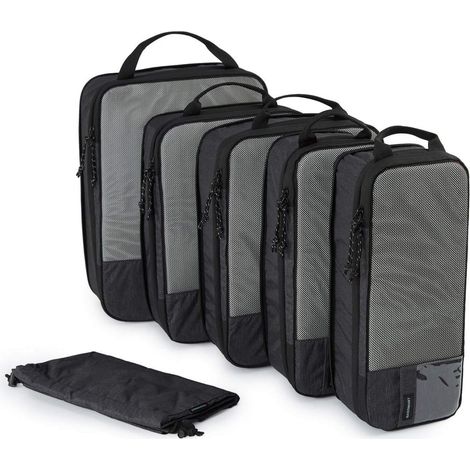 Organisateur De Valise - 6 Pièces 27 x 15 x 38 Cm - Tissu Polyester Respirant Léger Pliable - Pour Valise Et Sac À Dos - Avec Sacs De Compression Et Sac À Linge