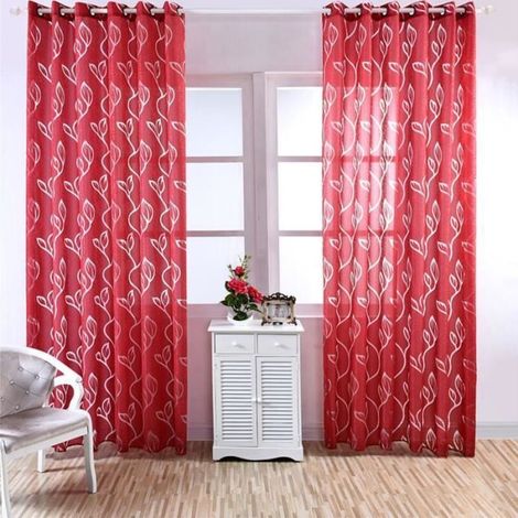 Rideau Voilage -Tissu rouge - 100x250 cm (1/4)