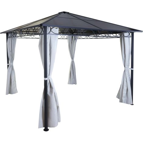 Hardtop Pergola HHG-479, Garten Pavillon, Kunststoff-Dach Seitenwand Alu hellgrau 3x3m (1/5)
