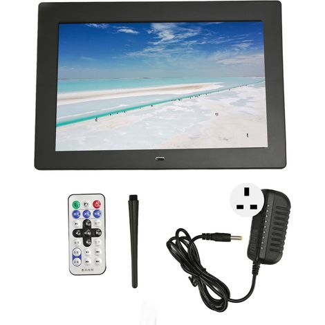 Cadre photo numérique 10 pouces écran IPS HD 1280x800, affichage pivotant automatique, télécommande incluse, prise UK 100-240V noir. (1/5)