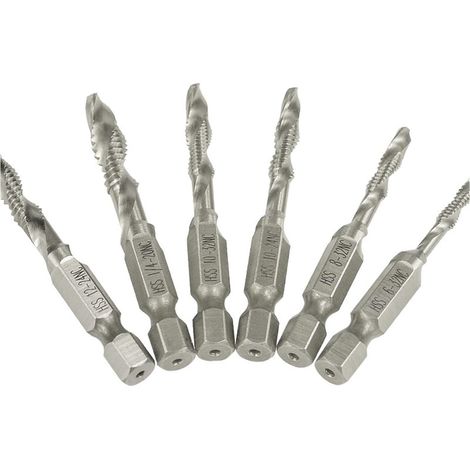 Jeu taraud/filière queue hexagonale HSS 6 pièces, pour métal