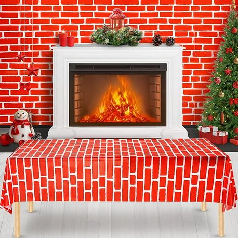Nappe décorative 3 pièces imitation mur de briques rouges, housse de table en plastique design brique pour fête de remise de diplôme, mariage, Noël, Halloween, hiver, 54 x 108 pouces (1/5)