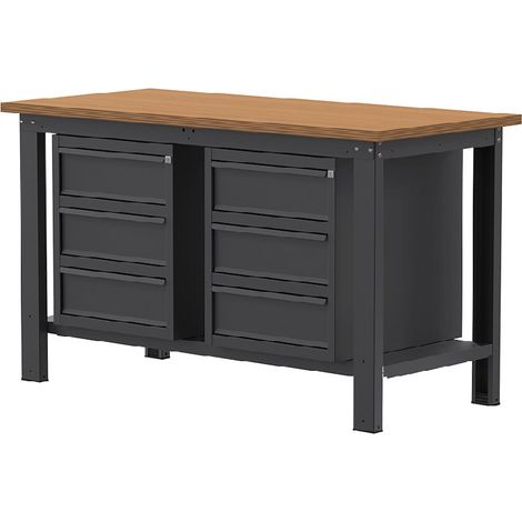 Banco da lavoro SOGI X3N108L - 1.5 m - piano in legno - 3 + 3 cassetti - grigio antracite (1/5)