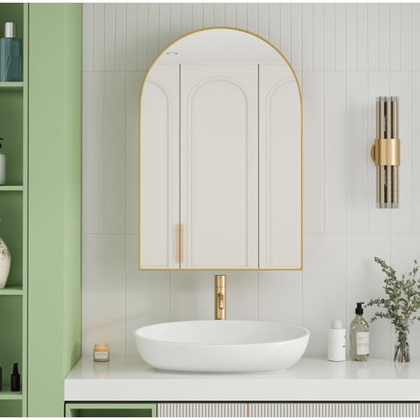 Meuble de salle de bain miroir arqué doré 91 x 61 x 12 cm HAVRYA (1/5)