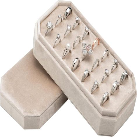 COWFEX - Organisateur de bagues en velours pour mariages, anniversaires, Noël, beige, PN092 (1/5)