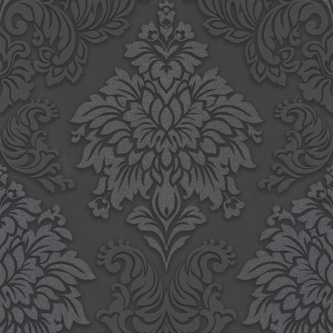 Barock Tapete Profhome 368984 Vliestapete leicht strukturiert mit Ornamenten glitzernd schwarz silber grau 5,33 m2 (1/5)