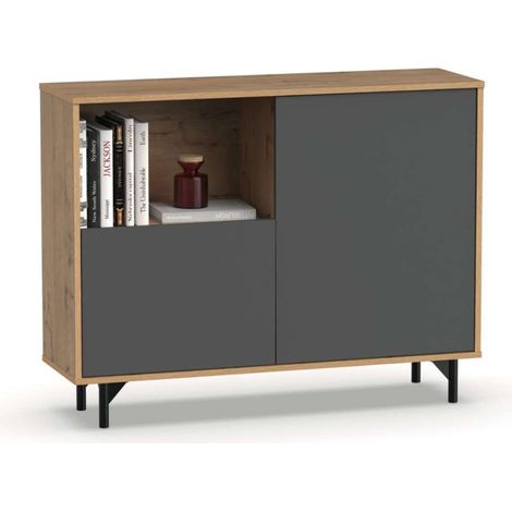 Aparador 2 puertas 1 hueco Anori acabado color roble gold/gris, 86cm(alto) 112cm(ancho) 33cm(largo) (1/5)