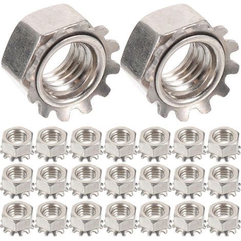50 écrous hexagonaux autobloquants avec rondelle dentée externe-0.5x0.5x0.3cm-Silver (1/4)