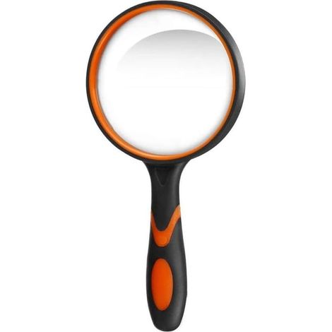 Loupe de Lecture 10X avec poignée en Caoutchouc Souple antidérapante, 75 mm Miroir incassable, pour Livres scientifiques, journaux, Lecture, Insectes, Passe-Temps, Orange (1/5)