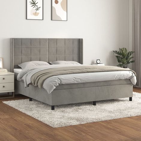 Lit adulte-180x200 cm, Sommier à lattes de Lit + matelas Gris clair Velours PEOR30125 Maison Chic (1/5)