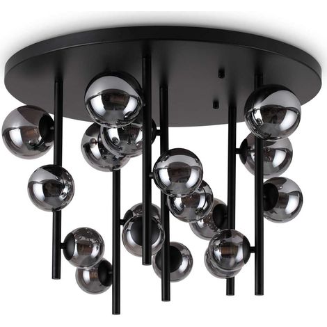 Ideal Lux PERLAGE Plafonnier globe à 18 ampoules, noir, abat-jour gris fumé (1/2)