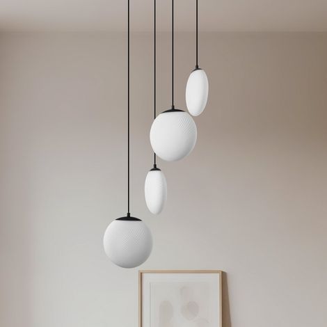[GEBRAUCHT] B-Ware Lucande Hängeleuchte Pendelleuchte Lunelle schwarz Glas 4flg Ø 40cm (1/2)