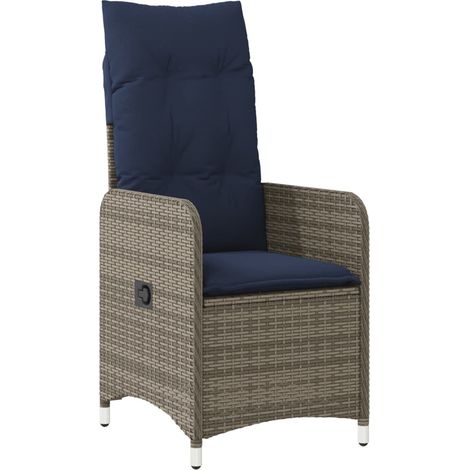Maison Exclusive - Sedia da giardino reclinabile con cuscini grigia in polyrattan