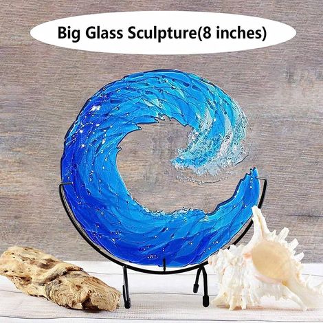 Sculpture Vague Mer Acrylique Bleue 20x20 cm Déco Vague Bleue Art Marin Table 1 Pièce sans Support (1/3)