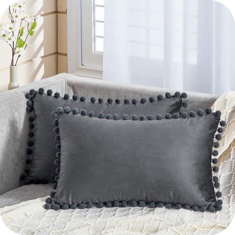 Fodere per cuscini rettangolari grigio scuro 30,5 x 50,8 cm, in morbido velluto, decorative, per ufficio, divano, camera da letto 30 cm x 50 cm, set da 2 (1/5)
