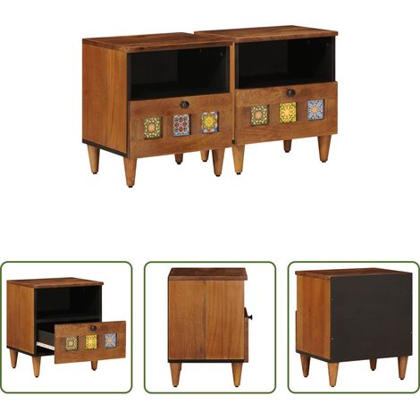 vidaXL Mango Holz Nachttisch - Nachttisch 2 pcs Braun 40 x 33 x 46 cm Massivholz Mango (1/5)