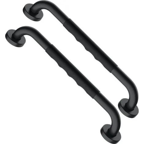 Barres d'appui de salle de bain en acier inoxydable noir, 40 cm de long, avec poignées en caoutchouc antidérapantes (2 pièces) (1/3)
