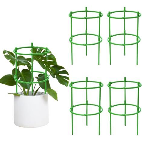 Tuteurs pour plantes, lot de 6 supports de jardin, anneaux ronds verts robustes, grand format en plastique (1/5)