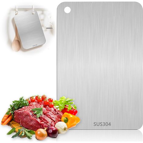 Planche a Decouper Inox Planche a Decouper En Titane Planche Titane Cuisine Decouper Double Face De Qualité Alimentaire Planche à Découper En Acier Inoxydable Pour Viande,Fruits Et Légumes (1/5)