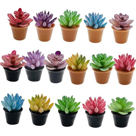 24pièces Pot De Plantes Succulentes Miniatures Accessoires pour Maison De Poupée Petits Bonsaïs Résine Décoration De Pot De Fleurs Fausse Verdure pour Bricolage Et (1/5)