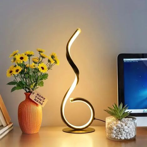 Lampe de bureau, lampe de chevet, en spirale moderne LED 40cm, Lampe de table USB, contemporaine noire pour chambre et salon (1/5)