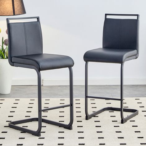 Set di 2 sgabelli da bar con schienale, in PU nero e metallo nero HAVRYA (1/5)