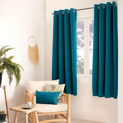 Rideau Occultants Basic - 8 œillets argentés - diam 4cm – 100% Polyester – Tissu Certifié Oeko-TEX - 140x180cm - Coloris Bleu Canard (1/5)