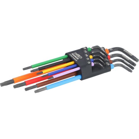 Bahco Juego de 9 llaves Torx largas codificadas por colores