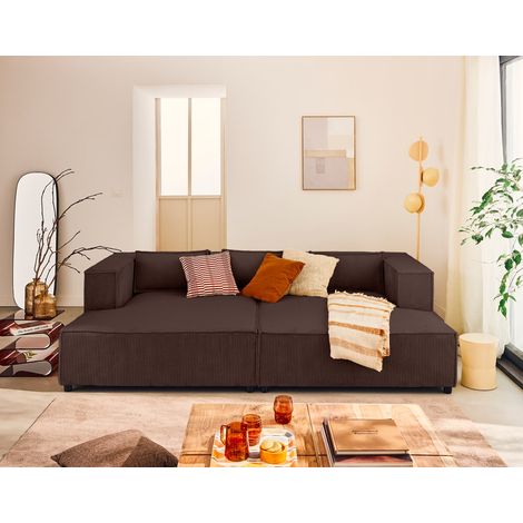 Stella - 3-sitzer einzelsofa mit doppeltem récamiere - tiefer sitz - aus cordstoff - braun