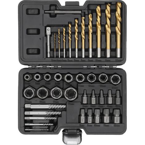 40-teiliges Schrauben- und Muttern-Entferner Set 3/8" (9,5 mm) – Ausdreher-Set für beschädigte Schrauben, Bolzen und Muttern – CrMo / HSS 4241 / S2 / GCr15 – inkl. Adapter & Koffer
