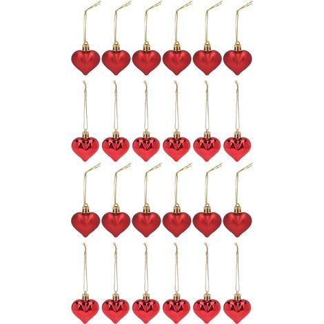 24 herzförmige Weihnachtskugeln mit abnehmbarem Haken - Hängende Kunststoffornamente mit abgerundeten Kanten - 24 Stück (1/5)