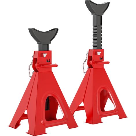 Chandelles de levage d'une capacité de charge de 6 tonnes, 2 pièces avec 2 goupilles de verrouillage, réglables en hauteur, rouges
