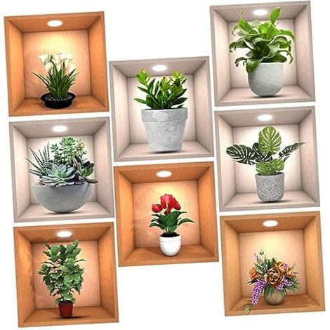 Stickers muraux autocollants amovibles en PVC en forme de pot de fleurs, lot de 8, pour une décoration créative de chambre ou de boutique de fleurs (1/5)