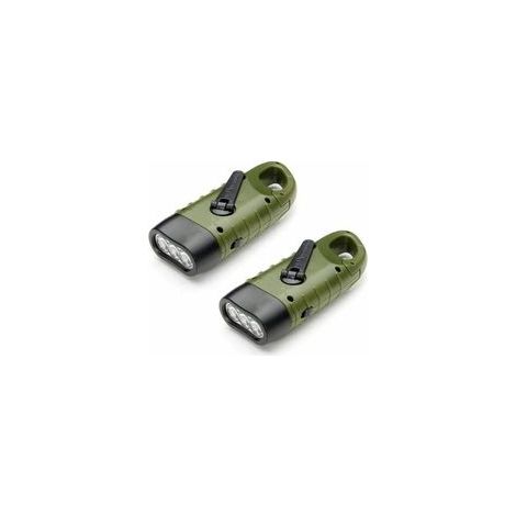 2 Pièces Led Lampe D'Urgence À Lampe Torche Solaire Rechargeable Dynamo Manivelle Flashlight Avec Pour Mousqueton Randonnée Voyage Camping Escalade Armée Verte (1/5)
