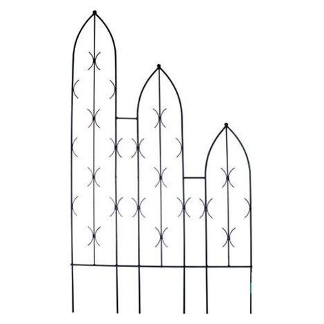 Triple Slope Gothic Screen - Decorative Garden Screen, Plant Support - Solid Steel - W91.4 x H180 cm - Black