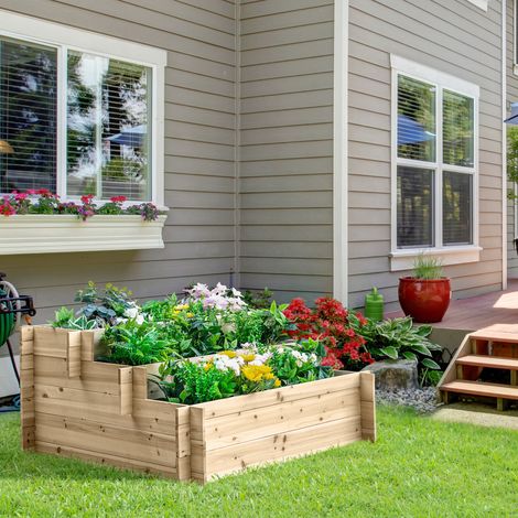 Jardinera de madera de 3 niveles, huerto elevado para exteriores, ideal para flores, verduras y hierbas aromáticas, 120x100x54cm