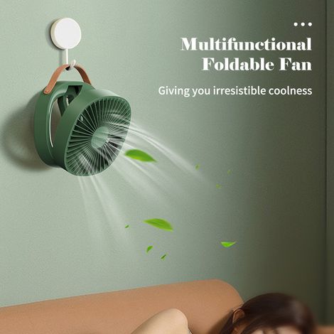 Mini ventilateur pliable rechargeable USB, ventilateur de bureau portable à 3 vitesses, à fixer au mur, idéal pour les étudiants, les dortoirs, la maison, le camping et les petits bureaux. (1/5)