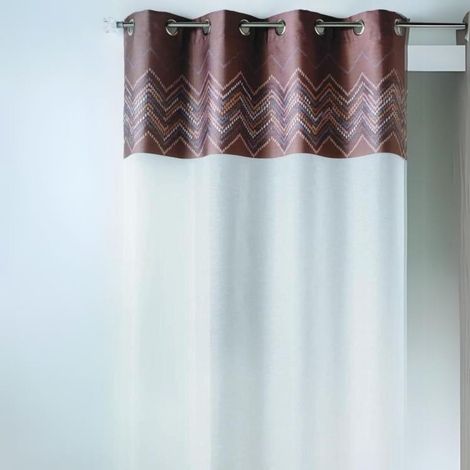 Voilage en jacquard avec parement à chevrons Marron chocolat 140x240 cm