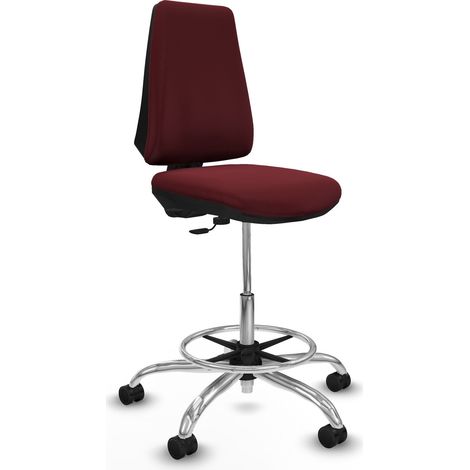Taburete Elche CP similpiel granate base cromada ruedas 65mm nailon