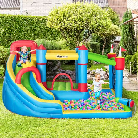 Aufblasbare Spielburg mit Rutsche, Trampolin und Pools + 3–8 Jahre, 390 x 300 x 197 cm – mehrfarbig