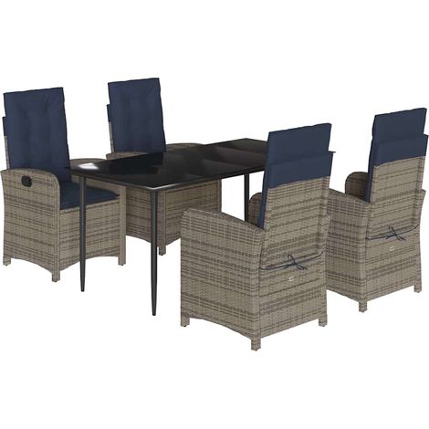 5 Piece Garden Dining Set with Cushions Grey Poly Rattan vidaXL (1/5)